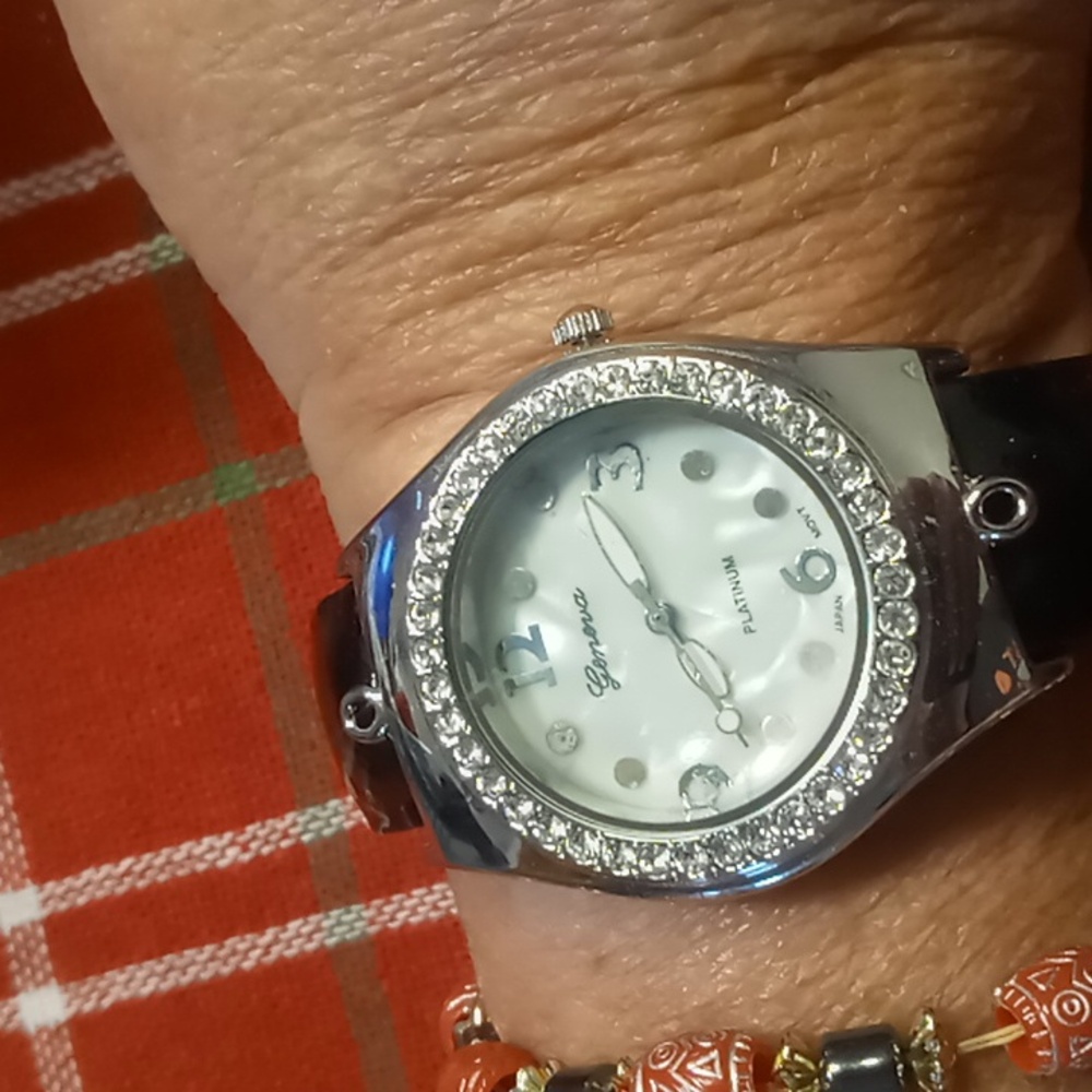 Geneva platinum watch clamper style band nwot perfect crystal plastic covered